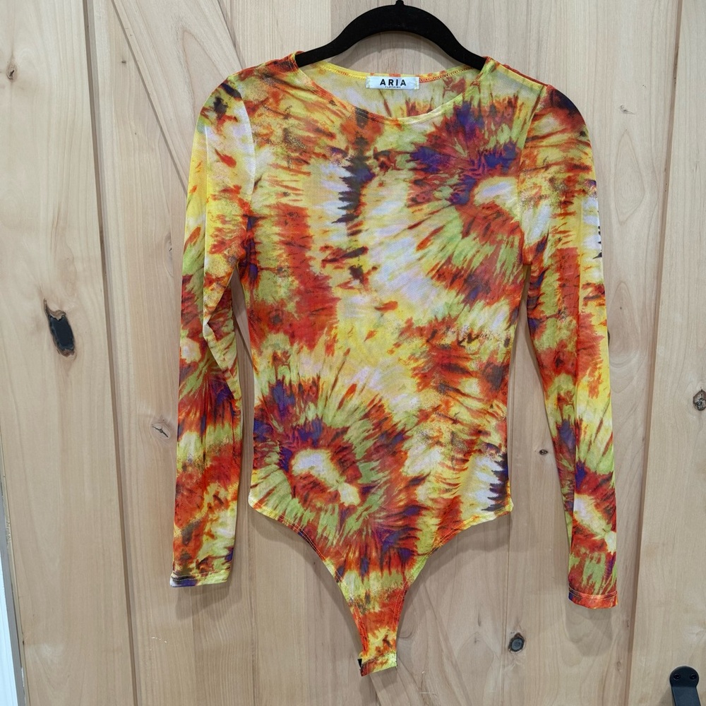 Aria Clothing Sheer Tie Dye Long Sleeve Bodysuit Size Medium One-Piece